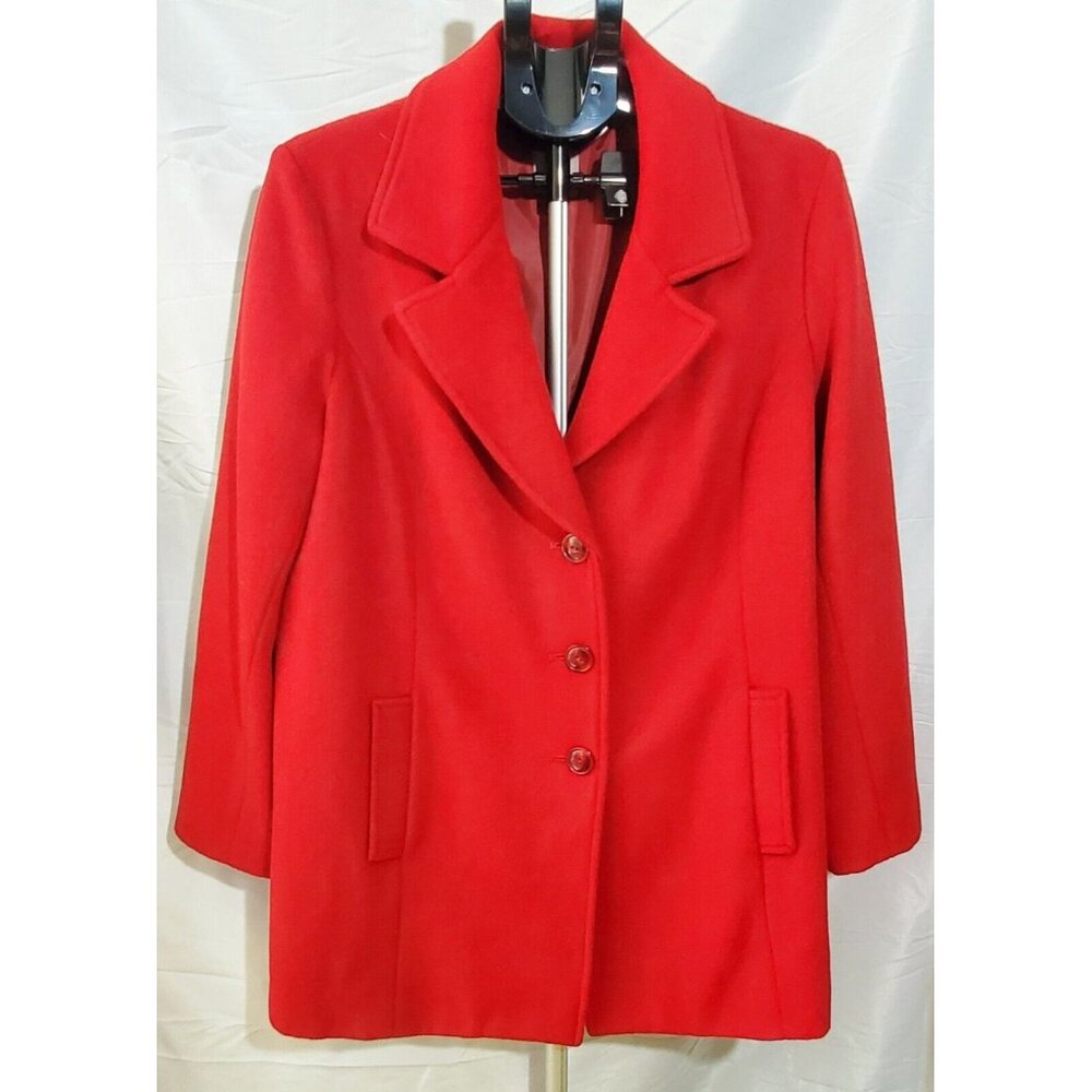 J Jill Coat Women's Dark Red Wool Blend Lined Pockets Coat Office Work Petite L